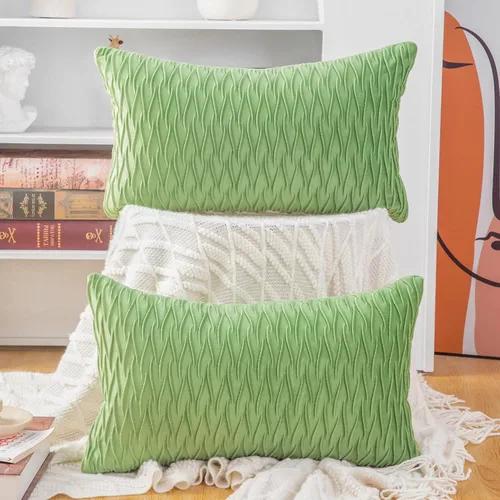Vista 50 de MADIZZ Juego de 2 fundas de almohada decorativas de terciopelo súper suave de 16 x 16 pulgadas, diseño cuadrado verde manzana con textura