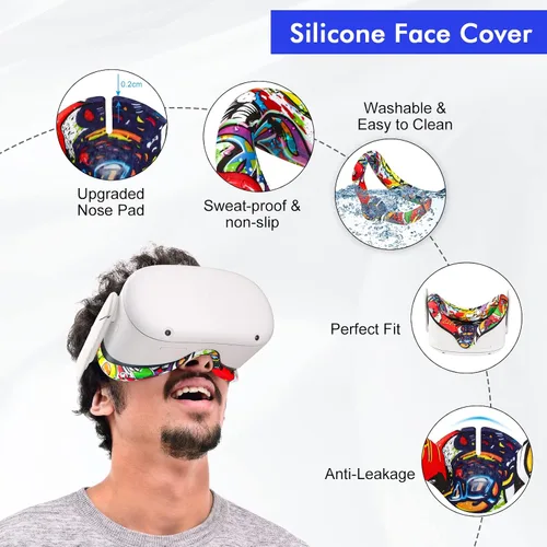 Vista 4 de Accessories for Oculus Quest 2, YIZEIJOB VR Protective Silicone Cover Skin Set Compatible with Meta Quest 2 - Street Graffiti