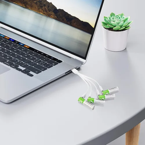Vista 4 de Cable de carga rápida USB a USB C 2A, 1 paquete, 4 en 1 USB A a tipo C cable de carga para baterías AA, pilas AAA, baterías C, baterías D, solo