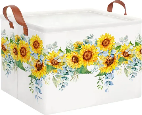 Vista 14 de CLOCOR Cesta de almacenamiento rectangular, cesta de almacenamiento plegable con bonito patrón, caja de almacenamiento de revestimiento impermeable