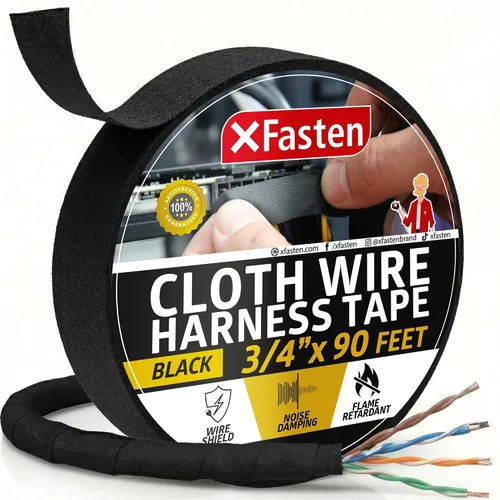 Vista 13 de XFasten Cinta de arnés de cables, 1.3 pulgadas x 50 pies, arnés de cableado de alta temperatura, cinta eléctrica de tela de fieltro autoadhesiva
