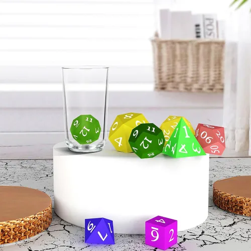 Vista 5 de Juego de 7 moldes de dados poliédricos estándar DND para resina, estilo losa de tapa, diseño de borde redondo afilado, juego de dados de resina