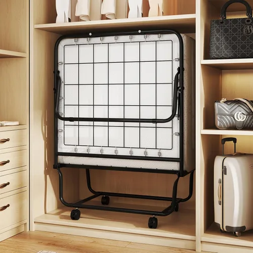 Vista 9 de RELAX4LIFE Cama plegable con colchón de espuma viscoelástica, cama plegable con marco de cama de metal resistente en forma de U, 4 ruedas
