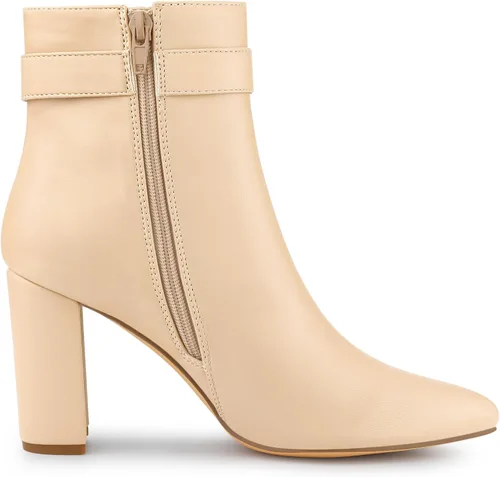 Vista 7 de Allegra K Botines de tacón decorativo con hebilla en punta para mujer