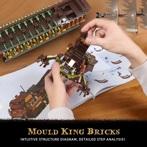 Vista 11 de Mould King Kits de Bloques de Construcción de Modelo de Barco Pirata Grande, Bloque de Construcción de Barco Pirata Holandés MOC para Construir
