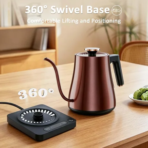 Vista 5 de Gooseneck Electric Kettle 1.0L,1000W, Smart, Pour Over, Copper 104-212°F, LED Digital Display, Touch control, Keep Warm, 304 SS BPA-Free, Auto