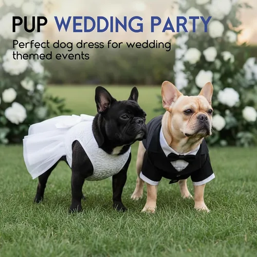 Vista 5 de ASENKU Vestido para Perro Vestido de Boda para Mascota Vestido de Princesa de Encaje para Cachorro Traje de Fiesta de Cumpleaños Ropa Formal