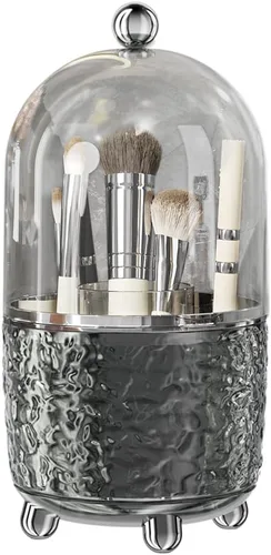 Vista 8 de Soporte para brochas de maquillaje con tapa, soporte giratorio de 360° para tocador, organizador de brochas de maquillaje giratorio a prueba
