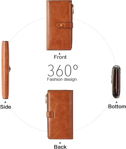 Vista 7 de BOSTANTEN - Cartera de piel auténtica para mujer con bolsillo con cremallera