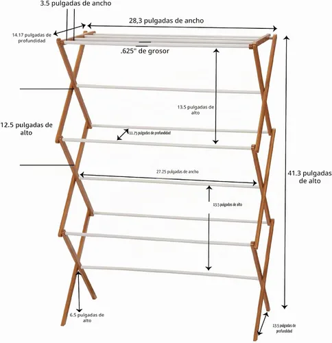 Vista 3 de Household Essentials Estante de secado de ropa plegable de bambú Acabado blanco, 11 tacos y estante de secado plano Ecológico estante plegable