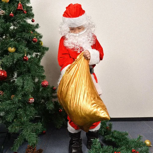 Vista 7 de KLLOUZE Disfraz de Papá Noel para niños, disfraz de Papá Noel de lujo para Navidad, disfraz de fiesta de cosplay para niños y niños, 9 piezas