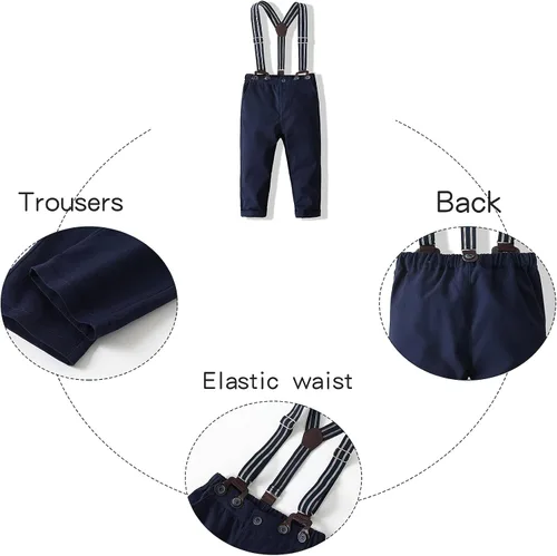 Vista 4 de Kimocat Conjunto de ropa para niños pequeños camisa a cuadros y pantalones con tirantes