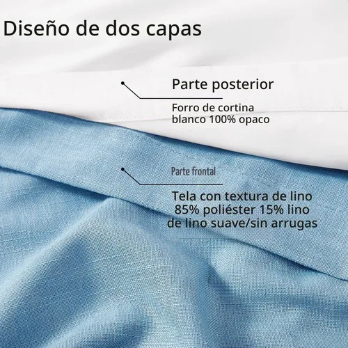 Vista 5 de Blue Pinch Pleated Linen Blend Full Blackout Curtains 84" Living Room 2pcs Azul