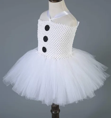 Vista 5 de Tutu Dreams Disfraz de muñeco de nieve para niñas con bufanda y sombrero diadema de tutú blanco vestido de Navidad