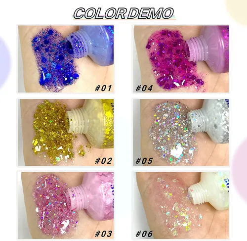 Vista 3 de Brillantina para la cara azul, traje de neón brillante, para fiesta, lentejuelas holográficas, maquillaje en gel con purpurina corporal (01# azul)