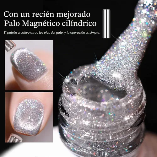 Vista 4 de X&D Juego de esmaltes de uñas de gel Cat Eye en arco iris reflectante con efecto holográfico magnético, 0.2 fl oz de esmalte de uñas para arte de 1