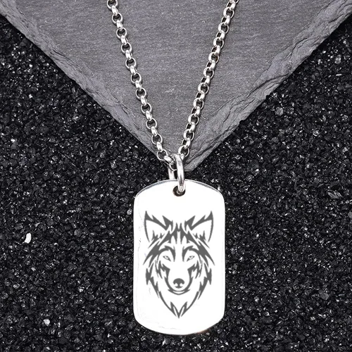 Vista 4 de TURTLEDOVE Collar de lobo de acero inoxidable - I am Wolf Fans of Dog Tag Jewelry - Colgante nórdico Fenrir de amuleto escandinavo nórdico