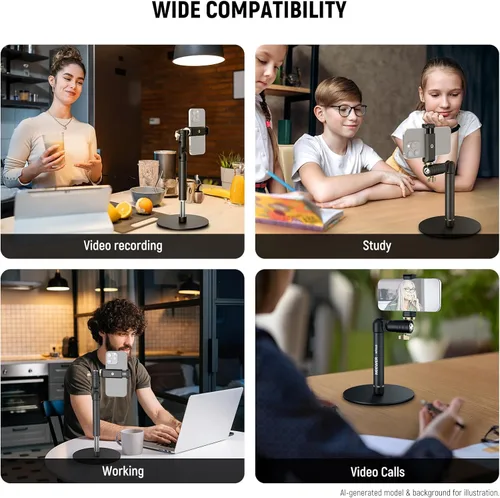Vista 7 de NEEWER MT010 - Soporte de teléfono celular para escritorio, mesa de oficina ajustable, compatible con iPhone y Samsung para grabación de video