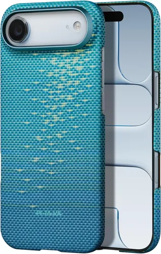 Vista 40 de pitaka Funda para iPhone Pro de 6.3" con sensación sin funda, azul abismo Abyss Blue (Argyle)