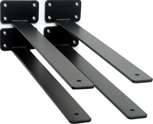 Vista 53 de Paquete de 2 - Soportes de estante en L ocultos negros de 4 pulgadas (1/5 pulgada de grosor) Soportes de estante flotante de hierro Soportes