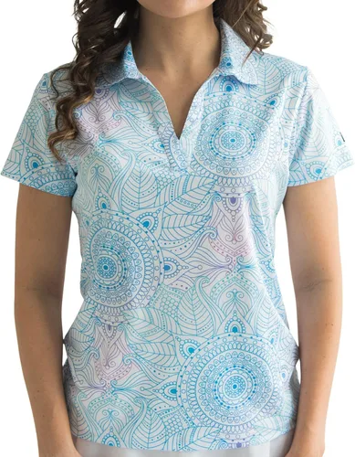 Vista 29 de YATTA GOLF Polo de golf prémium para mujer, ligero, de secado rápido, resistente a las arrugas y absorbe la humedad Aloha Sunrise