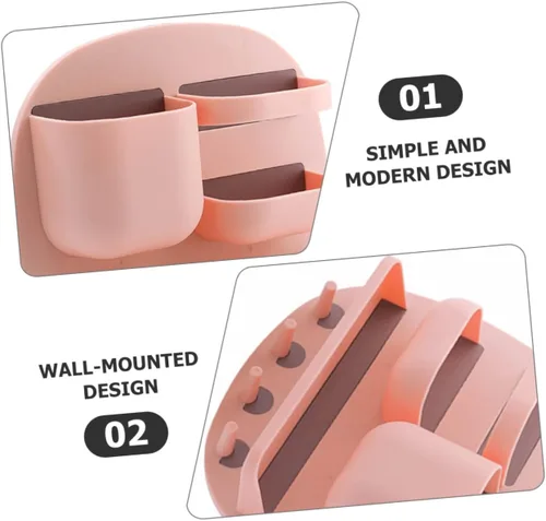 Vista 5 de Estante de pared para baño, estante para colocar sobre el gabinete, estantes de cocina de polipropileno rosa, estante organizador de baño