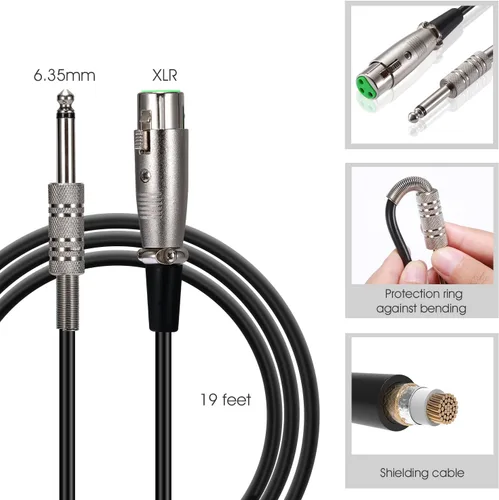 Vista 3 de HOTEC Micrófono de mano dinámico vocal premium con cable XLR desmontable de 19 pies e interruptor de encendido/apagado (negro metálico) (H-W07)