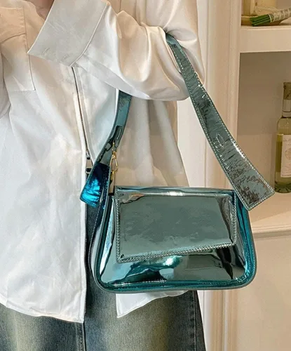 Vista 4 de Bolso Hobo para mujer, bolso de hombro de piel sintética, bolso brillante para axilas, bolso con asa superior, bolsos pequeños