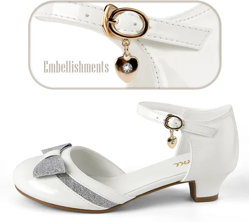 Vista 2 de Zapatos de vestir para niñas, sandalias de tacón alto de piel sintética, perfectas para bodas, fiestas, eventos en la iglesia, escuela y ocasiones