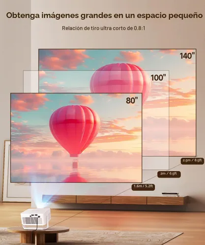 Vista 7 de Miniproyector inteligente 2026 compatible con 4K y 8K, portátil con WiFi 6 y Bluetooth 5.4, enfoque automático y corrección trapezoidal vertical