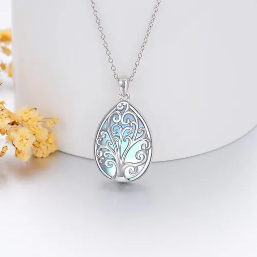 Vista 5 de NIFUNAO Moonstone Necklace 925 Sterling Silver Tree of Life Flower Teardrop Pendant Necklace Jewelry Gifts for Women Girls