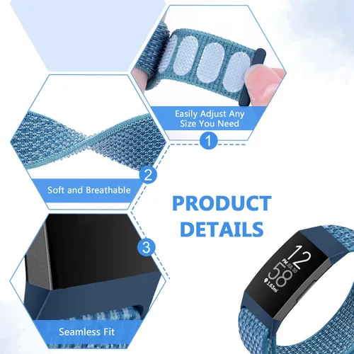 Vista 3 de Correas de reloj de nailon compatibles con Fitbit Charge 4/Charge 3/SE, pulsera de repuesto transpirable suave para deporte, correa con banda