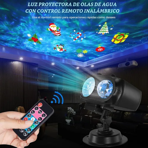 Vista 9 de HAKUTA Luces de Proyector de Navidad, Proyector LED de Efecto de Olas del Mar HD con 10 Diapositivas HD (Olas de Océano 3D + Patrones) y Control