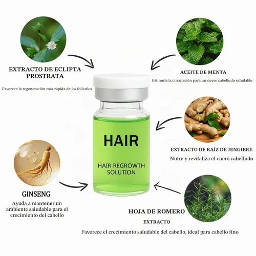Vista 4 de Sistema de crecimiento del cabello - Tratamiento avanzado para el crecimiento del cabello con ginseng, Eclipta Prostrata, aceite de menta y raíz