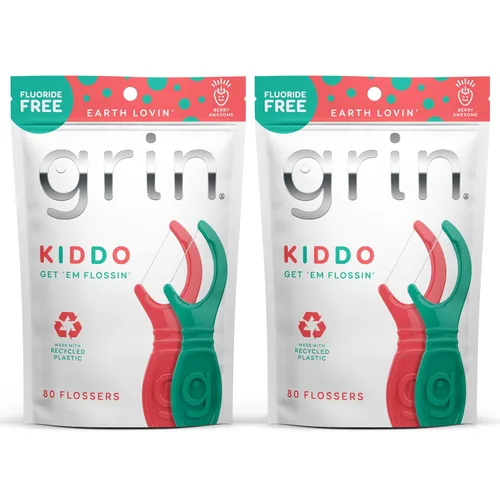 Vista 6 de GRIN Kiddo Hilos Dentales, Sabor Berry Impresionante, Plástico Reciclado, Agarre Jumbo, Haz que TUS NIÑOS Empiezen a Usar Hilo Dental Temprano