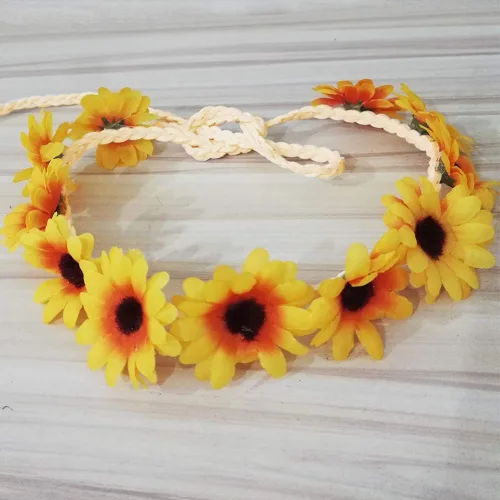 Vista 4 de Diadema de flores, diadema de girasol, pinzas para el cabello, corona floral, pasador, bandas para el cabello para mujeres y niñas, tocado bohemio