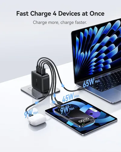 Vista 5 de Baseus PD3.1 140W Cargador USB C, Cargador Rápido PPS Tipo C, Bloque de Carga Rápida para MacBook Air/Pro, Pixelbook, iPad, iPhone Serie 17/16