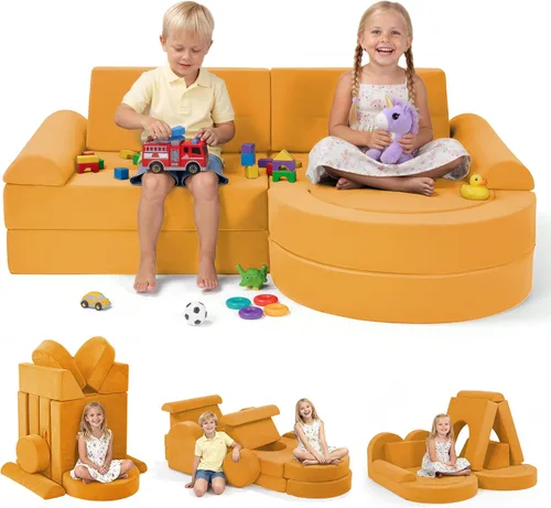 Vista 9 de Fvkind Sofá modular de juego para niños, 16 piezas, sofá de construcción para sala de juegos y dormitorio, sofá modular de juegos para niños y gris