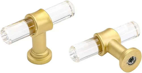 Vista 17 de homdiy LS9165GD76 - Tiradores acrílicos de latón cepillado para cajones, manijas de gabinete transparentes para cajones de tocador, manijas