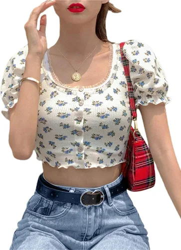 Vista 4 de Camiseta básica Y2K con estampado gráfico de letras para mujer, manga corta, cuello redondo, Y2K