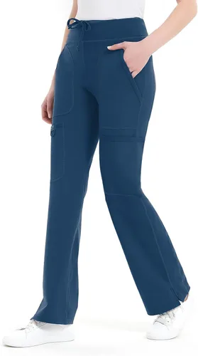 Vista 5 de QBK Pantalones médicos de yoga para mujer, tiro medio, pantalones de trabajo de yoga, pantalones de cinco bolsillos