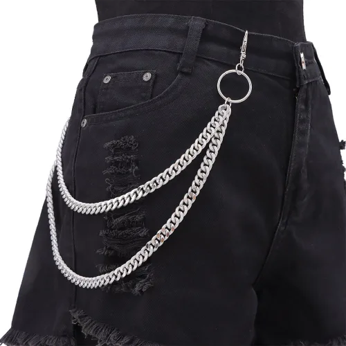 Vista 2 de Cadena de pantalón punk para mujeres y hombres, estilo vintage, gótico, remache, Mansard, cadena de pantalones de los años 80 y 90, hip hop, cadena