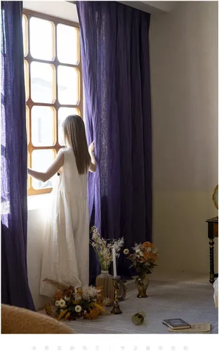 Vista 27 de Cortinas semitransparentes de 100 % lino para sala de estar, juego de cortinas largas plisadas de estilo bohemio neutro para decoración de casa
