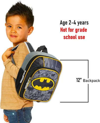 Vista 9 de DC Comics Justice League Mini Batman Mochila para niños pequeños Mochila preescolar de lujo de 12 pulgadas con capa desmontable y calcomanías