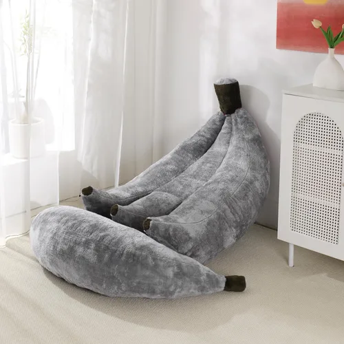 Vista 12 de Sofá de frijoles con otomana IEVENW en forma de banana, sofá de piso con reposapiés, cómodo sofá cama convertible para adultos, sofá de felpa