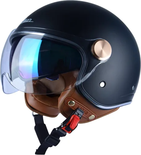 Vista 9 de Casco de moto de cara abierta para adultos, aprobado por DOT, 3/4 retro Vespa, con viseras duales, para motoneta, crucero, bobber y chopper