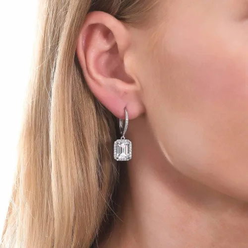 Vista 4 de BERRICLE Sterling Silver Halo Leverback Drop Dangle Earrings for Women, Cubic Zirconia CZ - Emerald, Pear, Round Cut