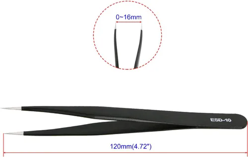 Vista 2 de Aoje-Link ESD-10 Pinzas profesionales con tecnología de precisión antiestática, punta recta no magnética, revestimiento de plástico de acero