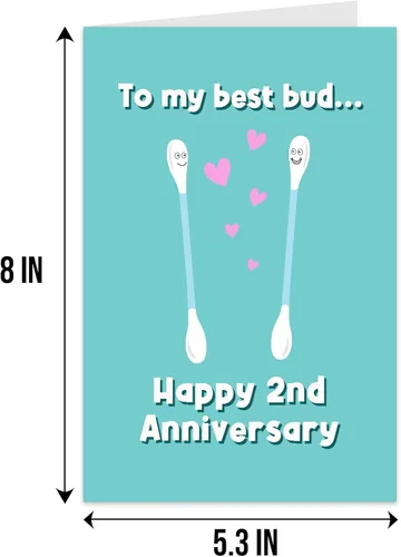 Vista 2 de Qiliji Tarjeta de feliz segundo aniversario, divertida tarjeta de aniversario de algodón, tarjeta de aniversario de segunda boda, tarjeta