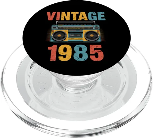Vista 7 de Vintage 1985 Boombox Retro Music Cassette Style PopSockets Adhesive PopGrip